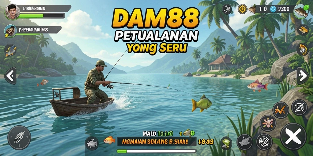 Screenshot gameplay menampilkan aksi memancing yang mendebarkan.
