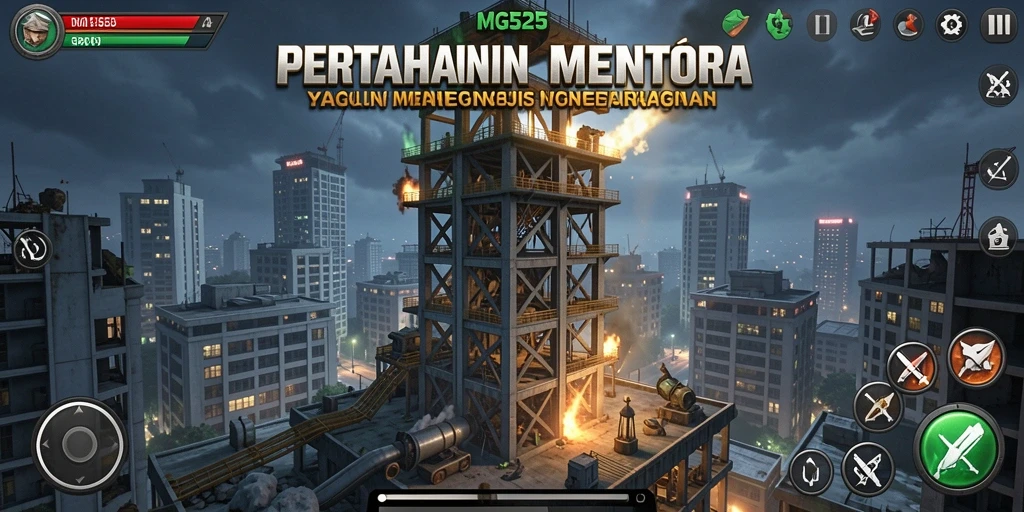 Tampilan gameplay MG525 yang penuh aksi dan strategi Tower Defense.
