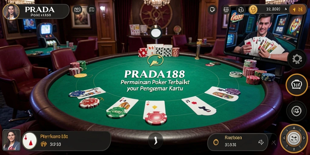 Tampilan gameplay seru di PRADA188 dengan suasana poker yang mendebarkan.